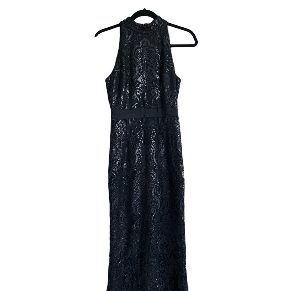 Adrianna Papell Halter Mock Neck Sequin Gown Size 4